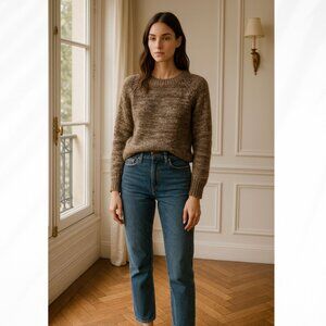 🦋 ARITZIA TNA Brown Marled Wool Blend Sweater Top Medium Casual Boho Knit Cute